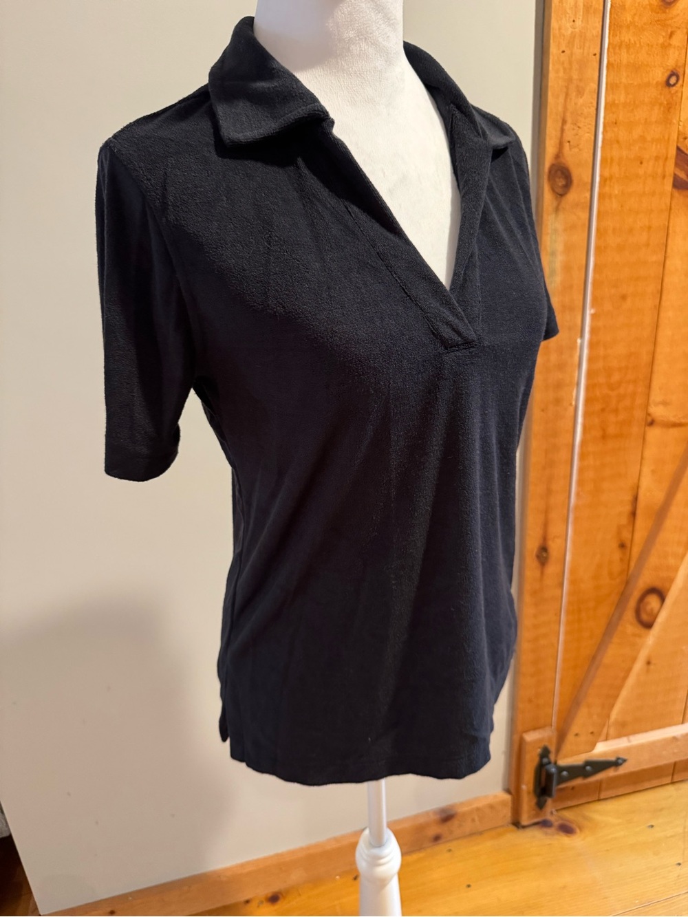 H&M Black Short-Sleeve Terry Polo Top, XS